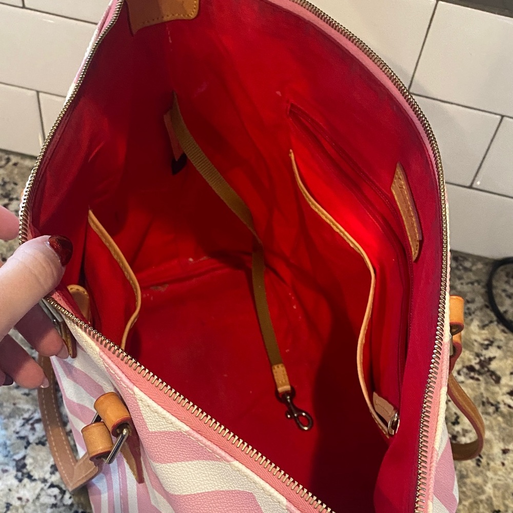 Dooney & Bourke Pink and White Chevron Tote - Picture 5 of 6